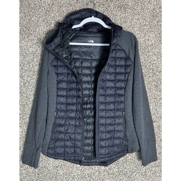 The North Face Womens ThermoBall Hybrid Hooded Black Gray Jacket Size Large Coat - Picture 2 of 10